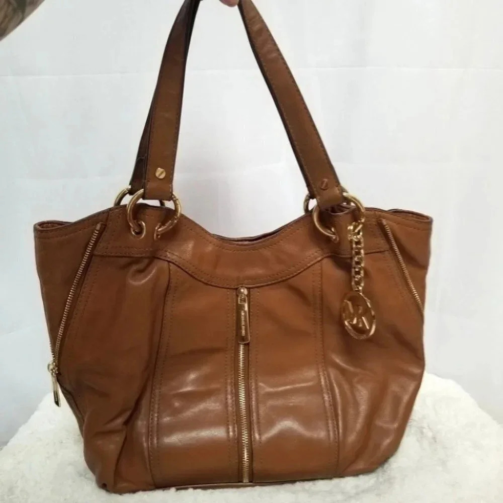 𝅺Michael Kors Moxley Leather Satchel Purse Brown Tan